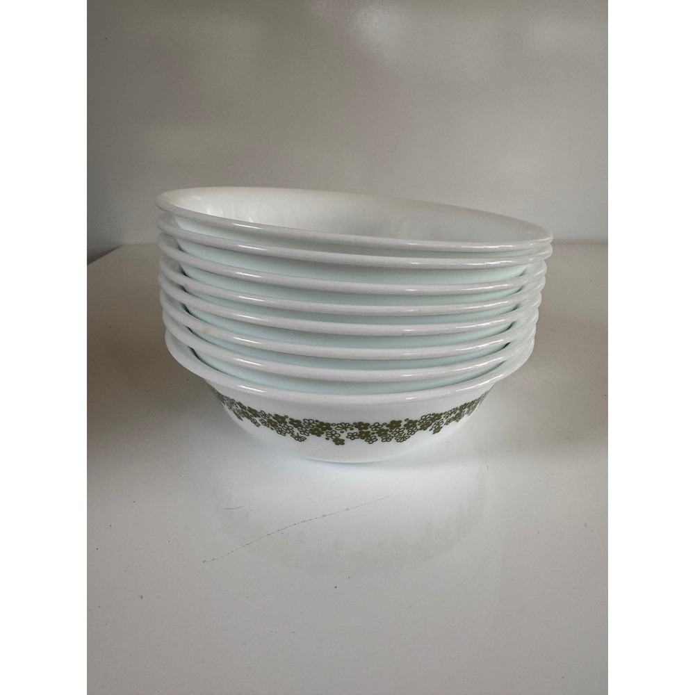 Vintage Corelle Crazy Daisy Spring Blossom Green Bowls Set of 8 Corning USA